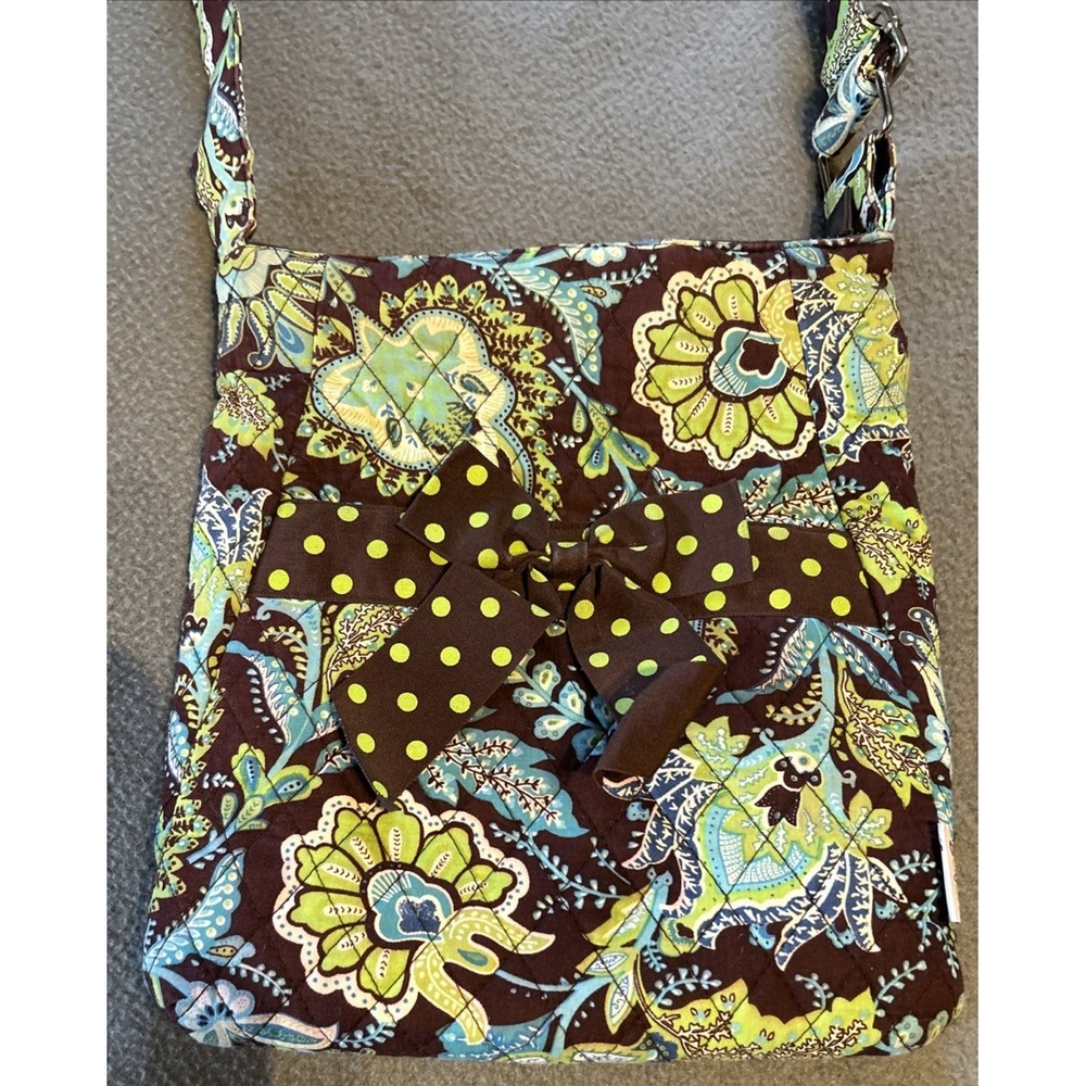 Belvah Quilted Floral Brown And Blue Shoulder Bag Purse